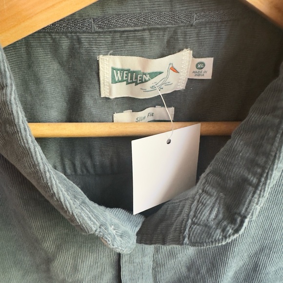 NWT Wellen Teal Corduroy Button Down Shirt. 100% Cotton. Size XL. Slim Fit. - Picture 3 of 9